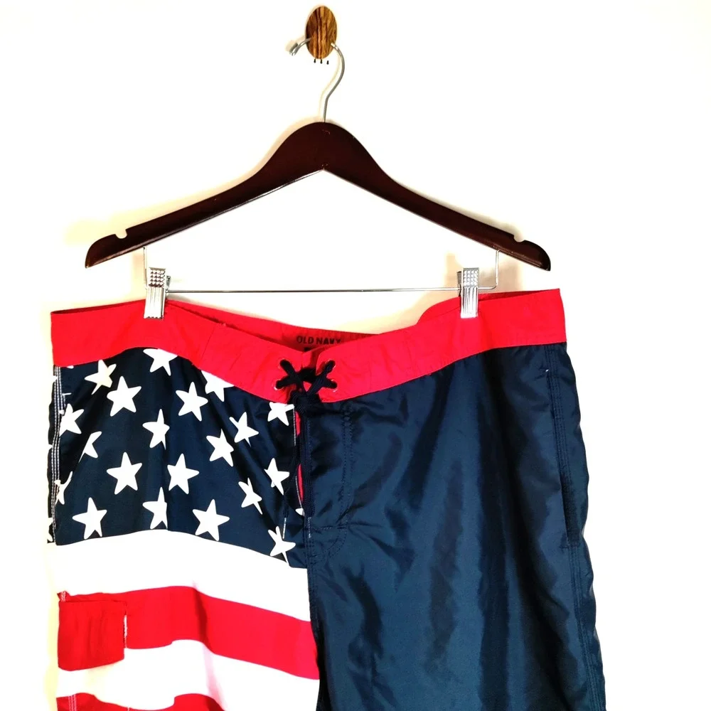 Old Navy American Flag Patriotic Board Swim Resorts Beach Graphic Shorts Men XXL